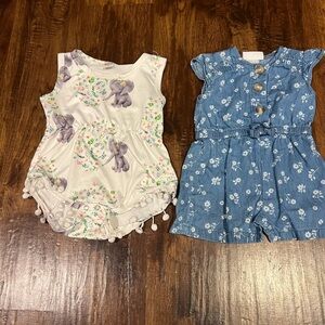Little Lass Floral and Elephant Romper Set